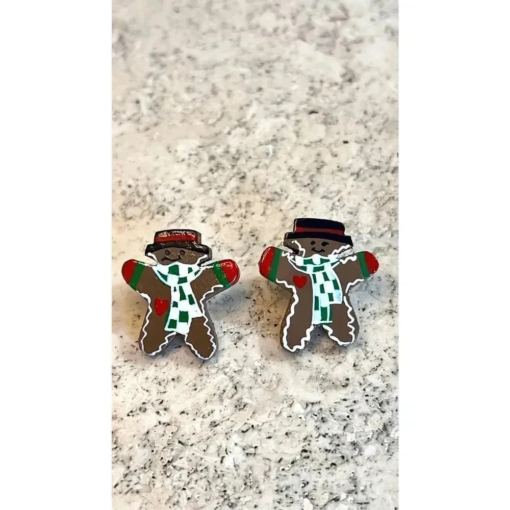 Womens Brown Wooden‎ Vintage Stud Hand Painted Earrings
